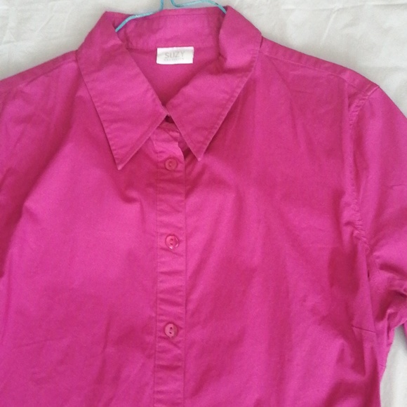 HOT PINK SUZY SHIER WOMEN'S BASIC LONG SLEEVE BUTTON DOWN SHIRT - Picture 2 of 4